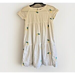Girl's Size 14 Crown & Ivy White Pineapple Cotton Dress Short Sleeve Summer